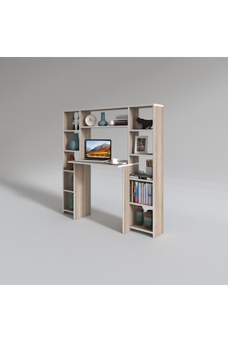 Kenzlife Bilgisayar Çalışma Masası Senna Crd 140 130 20 Kitaplıklı Ofis Sekreter Laptop Beyaz