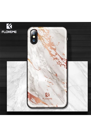 Floveme iPhone Uyumlu X Xs Mermer Desenli Premium Silikon Kılıf- 5775 Mavi