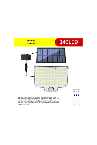 Mufunye Ev, Bahçe, Garaj İçin 240 Led Güneş Enerjili Duvar Lambası - 6-12 Saat Sürekli Aydınlatma, Su Geçirmez, Kolay Kurulum Ty01023