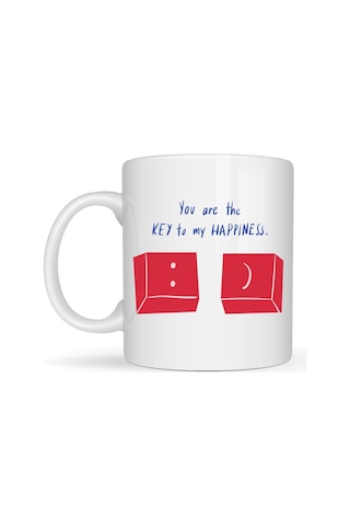 Model 25 You Are The Key To My Happiness Tasarımlı Porselen Kupa -anlamlı & Romantik Hediye