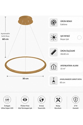 AvizeGO Rizon Led Sarkıt Avize Beyaz Işık Eskitme
