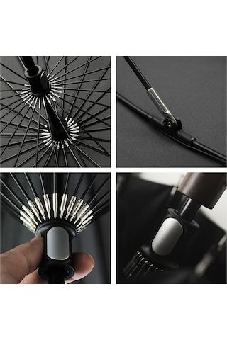 Shanshan Güçlü Rüzgar Geçirmez Uzun Saplı Erkek Şemsiye - Siyah