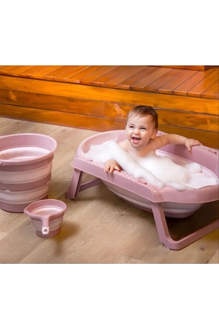 Babyjem Katlanır Bebek Banyo Küvet Seti 3 Parça Somon