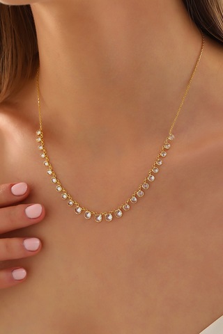 925 Ayar Gümüş Boy Geçişli Zirkon Taşlı Kolye Altın