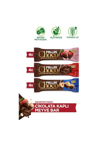 Choco - Çikolata Kaplı Meyve Bar 35 G - Karma Kutu 3 X 4
