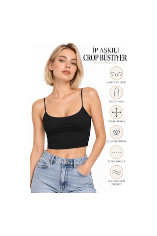 Mrm Pro Kadın 2 Li Siyah Beyaz Sabit Göğüs Pedli İnce İp Askılı Crop Büstiyer Seti Çok Renkli Çok Renkli