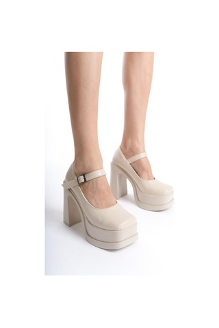 Asmi Shoes Kadın Viva Tek Baletli 12 Cm Platform Topuklu Ayakkabı Krem Krem