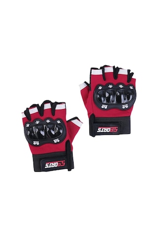 Çocuklar İçin Koruma Destekli Kırmızı Renkli Unisex Yarım Parmak Scooter Bisiklet Eldiveni