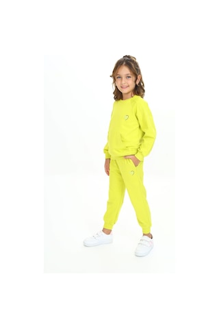Toontoy Kids Toontoy Kız Çocuk 2'li Takım Nakış Baskılı Bisiklet Yaka Cepli Sweatshirt & Beli Paçası Lastikli Cepli Jogger Eşofman Altı - 2 İplik Açık Yeşil