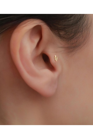 14 Ayar Altın Taşlı Balık Tragus Piercing Sarı Altın