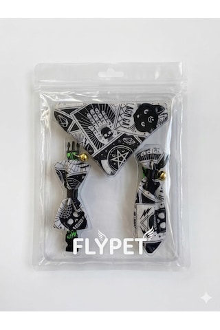 Flypet Kurukafa Desen 3lü Set Papyon + Fular+ Kravat Kedi Tasma & Yavru Köpek Tasma 13cm-24cm