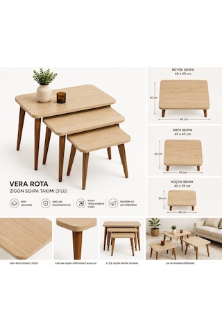 Vera Rota 3'lü Zigon Sehpa Altın - Sarı