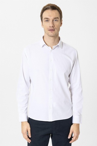 Süvari Beyaz Slim Fit Düz Klasik Yaka Gömlek-34081 Beyaz