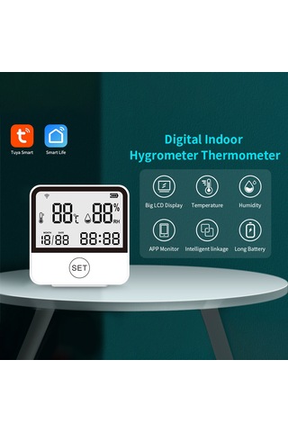 Wifi Sıcaklık Nem Monitörü Akıllı Sıcaklık Ve Nem Sensörü Ölçer Lcd Ekranlı Dijital İç Mekan Higrometre Termometresi-beyaz