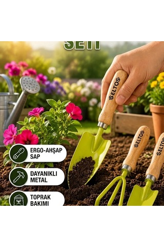 Ahşap Saplı Bahçe El Aletleri Seti Toprak Bakımı Ve Bitki Dikim Aparatları