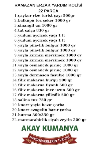 Ramazan Kumanyası Erzak Paketi Gıda Kolisi 22 Parça