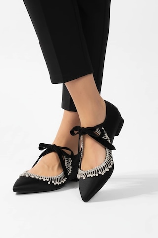 Zenneshoes Eloura Kadın Taşlı Abiye Babet siyah