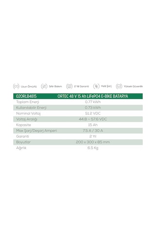 Ortec 48v 15ah Lifepo4 Batarya Vsm