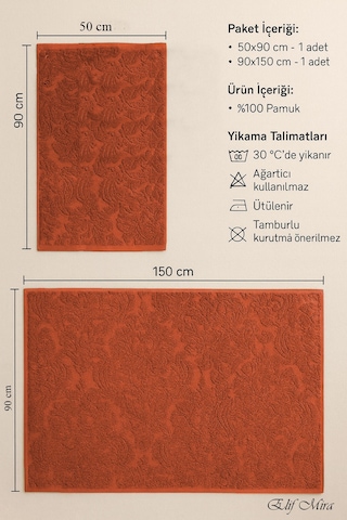 Banyo & Yüz Havlusu Seti %100 Pamuk 90x150 + 50x90 Cm Amorivy Kiremit