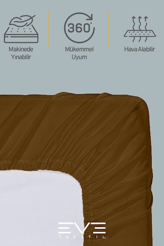 Eve Tekstil Fitted Yüksek Kaliteli Penye Kumaş Tek Kişilik Lastikli Çarşaf Kahverengi