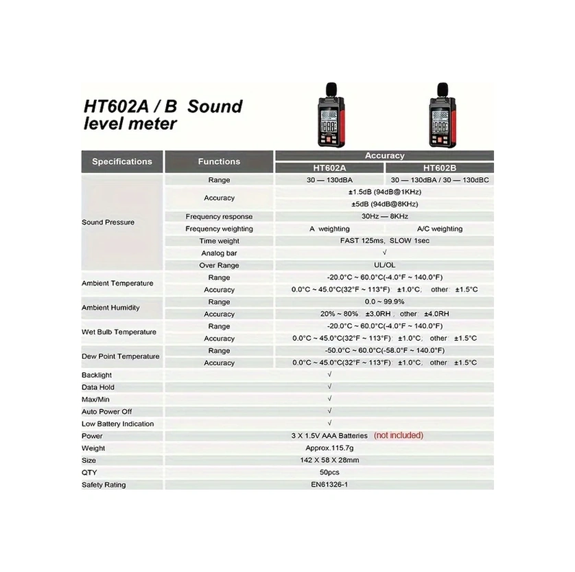 Willowhaven Ht602a Profesyonel Dijital Ses Ölçer 30-130dba Aralığı Pil İle Çalışan