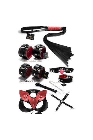 Fantezi Kelepçe Ve Kırbaçlı Fantezi Kedi Maskeli Aksesuar Seti