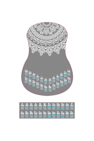 beyaz renk mandala ukulele akor cetveli tablosu stickeri etiketi