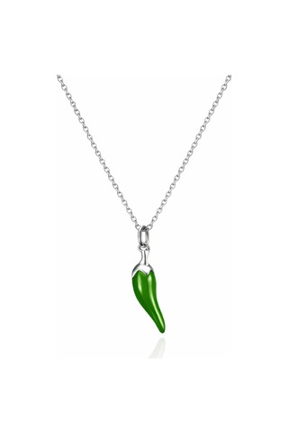Çekirdekjewelry 925 Ayar Gümüş Yeşil Biber Kolye Minimal Şık Tasarım Kadın Kolye Gümüş