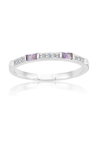 Baget Gümüş Yüzük - 925 Ayar Gümüş Baget Sıralı 0.25 Karat Ametist Taşlı Kadın Yüzük - Sevgiliye Beyaz