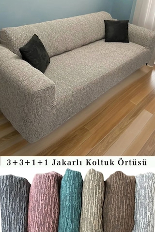 StarMall Jakarlı Ağaç Koltuk Örtüsü, Kanepe Örtüsü, Chester Örtüsü 3311 Takım Vizon