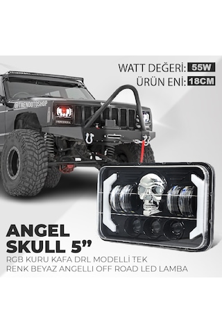 5" Rgb Kuru Kafa Angel Skull Off Road Led Lambası