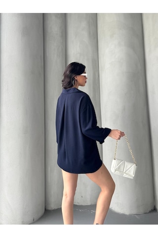 Paw Garage Kadın Flory Ayrobin Oversize Tek Cep Gömlek Lacivert