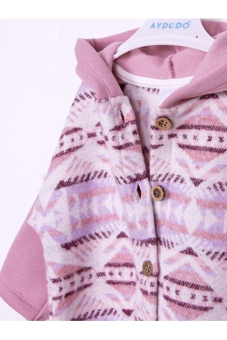 Aydodo Pembe Etnik Desen Kapşonlu Bebe Tulum Pembe