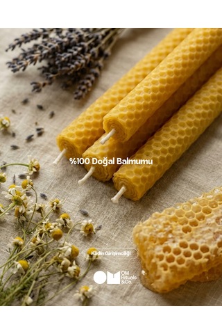 Ramazan Sofraları İçin %100 Doğal Balmumu Mum-2'li Şamdan Sarı