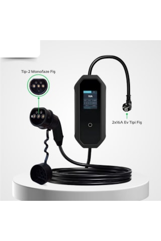 16A 3.5Kw Monofaze Schuko Fiş Taşınabilir Elektrikli Araç Şarj Cihazı 5 M Türkçe
