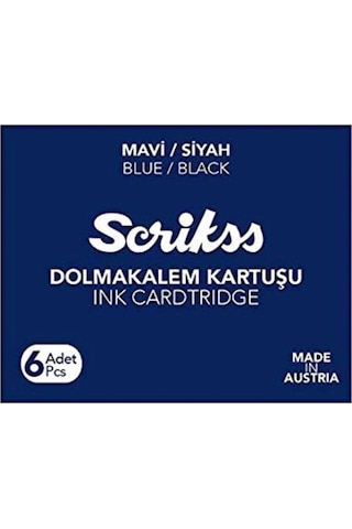 Scrikss Kısa Dolmakalem Kartuşu Mavi/siyah 6 Lı