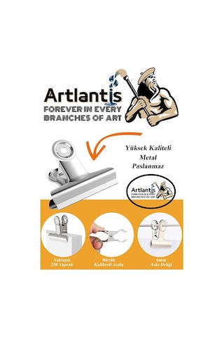 Artlantis Yaylı Askılı Maşa Klips 64 MM 12 Adet Metal Beyaz Kıskaç