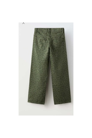 Uğur Bebe Kız Çocuk Geniş Paça Yeşil Leopar Kot Kanvas Pantolon Beli Ayarlamalı Yeşil Leopar Yeşil Leopar