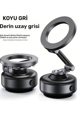 Motion003 Koyu Gri Manyetik Araba Tutucu 360 Derece Doner Gri Aluminyum Dayanikli İphone Uyumlu Androi