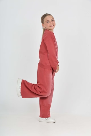 Toontoy Kids Toontoy Kız Çocuk 2'li Takım Eskitme Baskılı Bisiklet Yaka Sweatshirt & Beli Lastikli Cepli Bol Paça Eşofman Altı - 2 İplik Kiremit