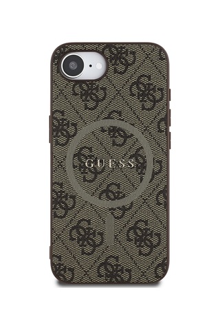 Apple Uyumlu iPhone 16e Kılıf Guess Lisanslı M-safe Pu Halkalı 4g Desenli Yazı Logolu Kapak Kahve
