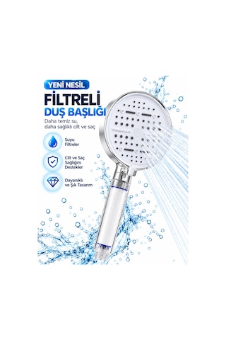 Filtreli 6 Sprey Modlu Duş Başlığı Büyük Panel Beyaz Çok Fonksiyonlu