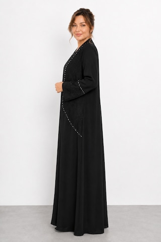 Bihan Store Kadın Abaya Ve İçine Kristal Detaylı Penye Elbise İkili Takım Y26-25159 - Siyah