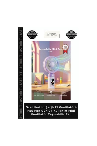 Özel Üretim Şarjlı El Vantilatörü F56 Mor Günlük Kullanım Mini Vantilatör Taşınabilir Fan