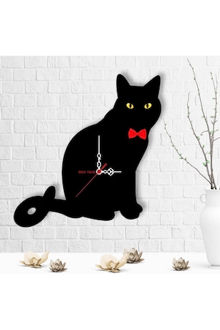 Kişiye Özel Kedi Tasarımlı Ahşap Duvar Saati - 3 Çok Renkli