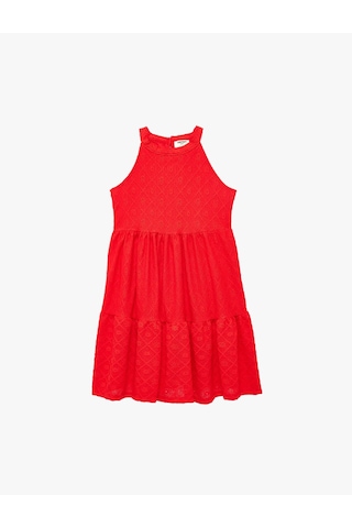 Koton Brodeli Katlı Kolsuz Halter Yaka Kırmızı Kız Çocuk Elbise 6skg80085ak