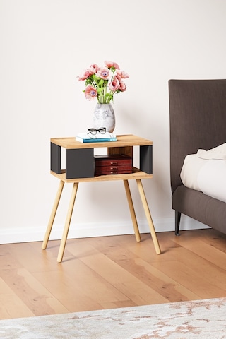 İntergo Ahşap Ayaklı Dekoratif Raflı Komodin Atlantik Çam- Antrasit