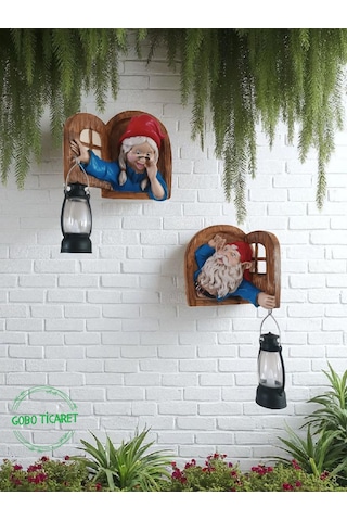 Fenerli Dekoratif Cüce Figürlü Dede Ve Nine 2li Set Duvar Süsü