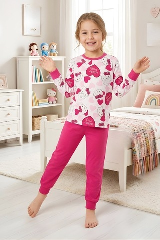 Modanino Kız ÇocukPamuk Pijama Takımı 4-11 Yaş 12628 Fuşya