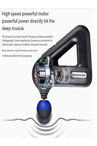 Şarjlı Profesyonel Masaj Tabancası - Çok Fonksiyonlu, 12 Başlıklı Siyah